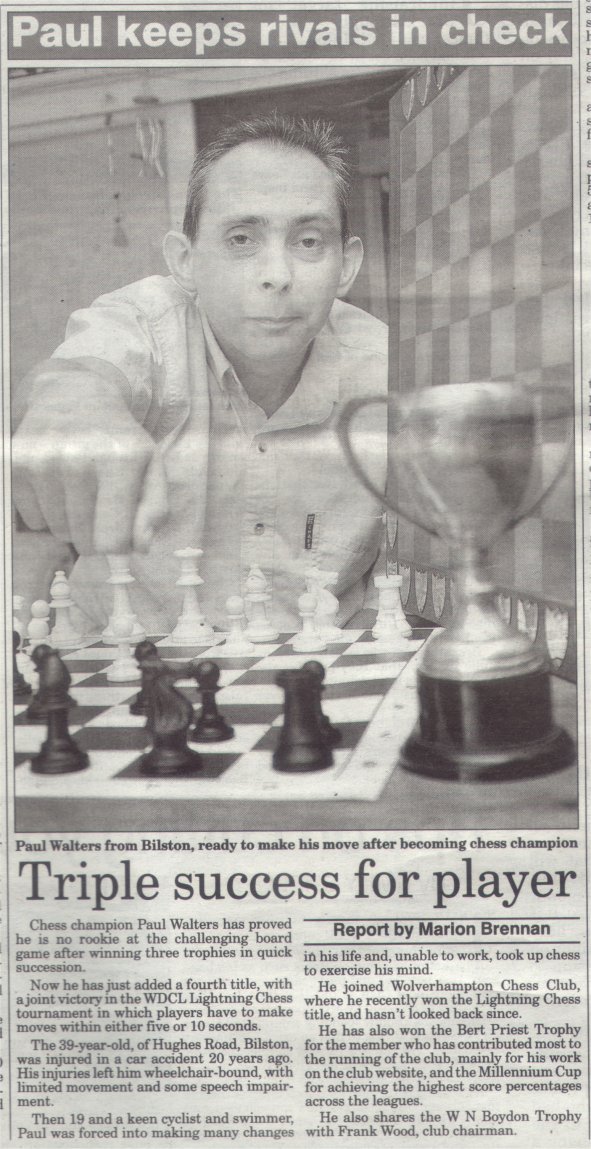 Paul Walters successes featured in Express & Star May 19 2008: WDCL Lightning Joint 1st (Minor),Millennium Cup, jointly awarded W N Boydon trophy and sole recipient of The Bert Priest Trophy at AGM May 8 2008.
